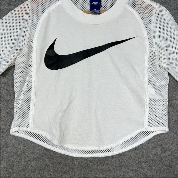 NIKE T Shirt Size Small Womens White Center Swoosh Mesh Crop Breathable Top - Picture 10 of 10